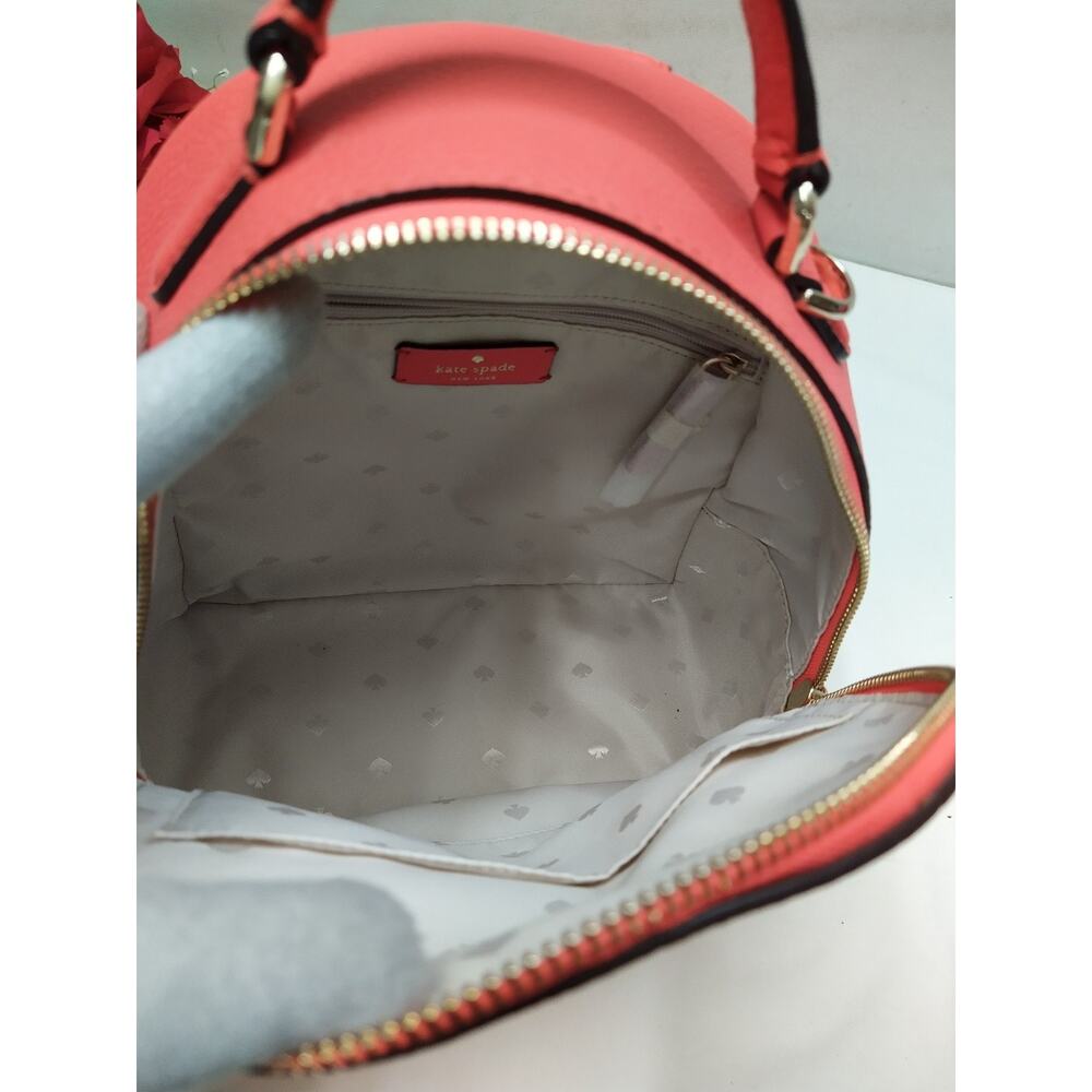 Kate Spade New York Jackson Coral Red Pebbled Leather Zipper Top Handle Backpack - Picture 9 of 16
